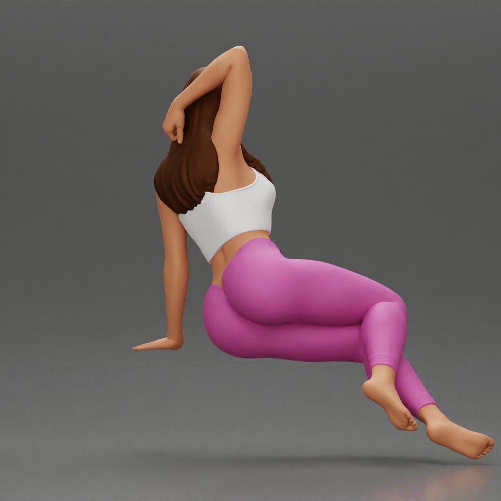 Foto del producto de modelismo de diorama 2: figura en miniatura: mujer en leggings, sentada de lado en un sofá, brazo detrás de la cabeza (Ref Nr. A68)