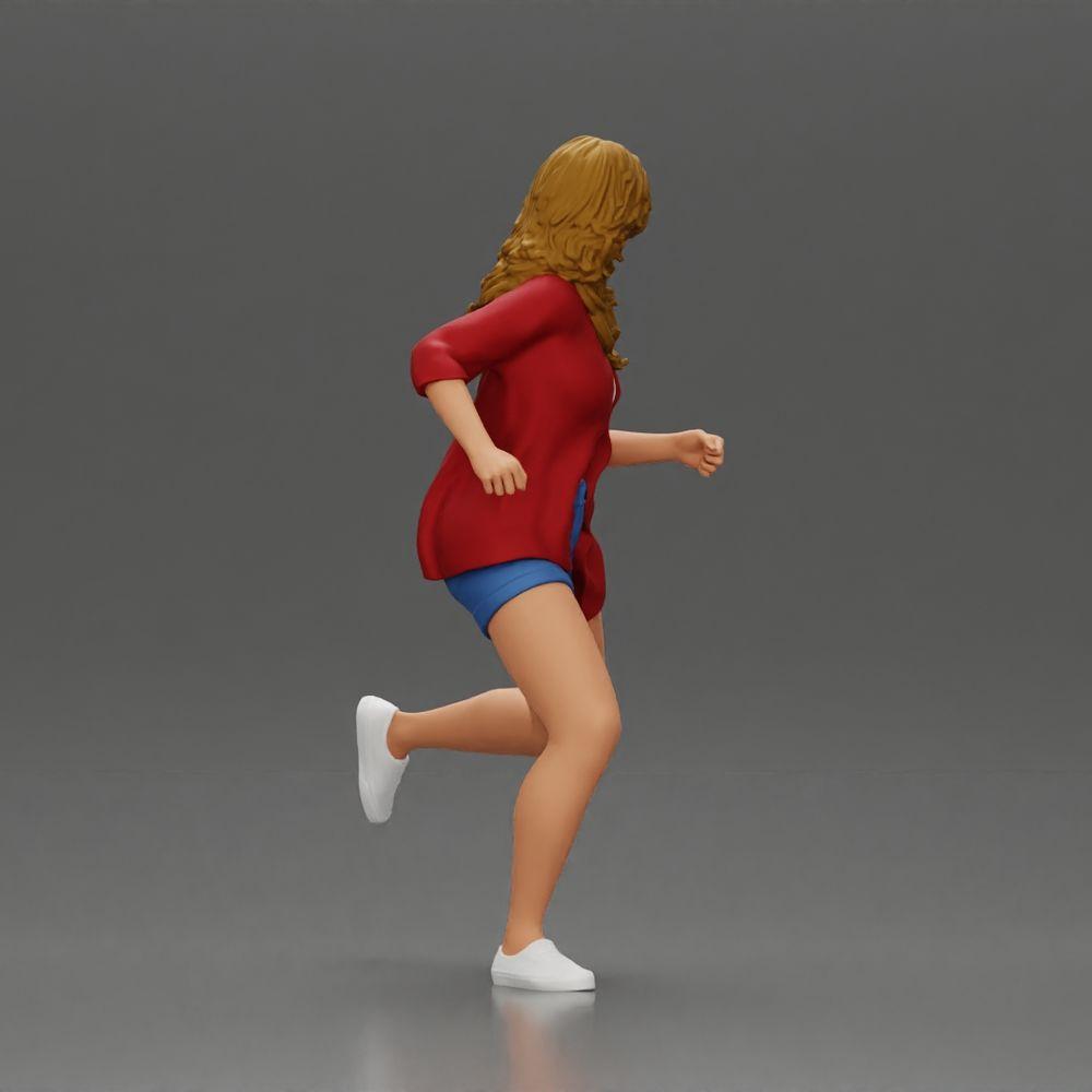 Diorama modelismo foto de producto 2: Figura de diorama: Mujer joven corriendo con camisa abierta y pantalones cortos, decidida (Ref Nr. A102)