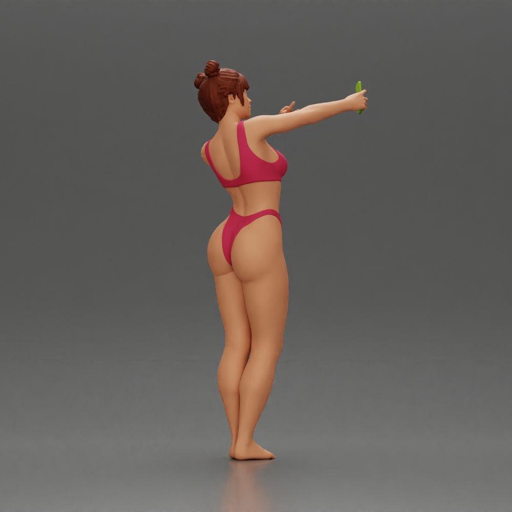 Diorama Modelismo Foto de Producto 2: Diorama-Miniatura: Mujer en bikini tomando un selfie en la playa, figura de pie (Ref Nr. A69)