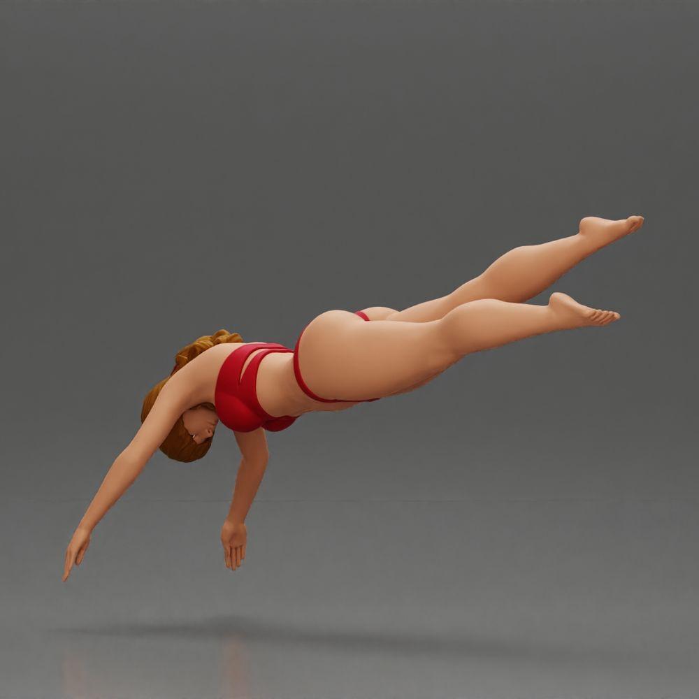 Diorama Modelismo Foto de Producto 3: Miniatura de Diorama: Mujer en bikini rojo, elegante pose de buceo/salto (Ref Nr. A137)