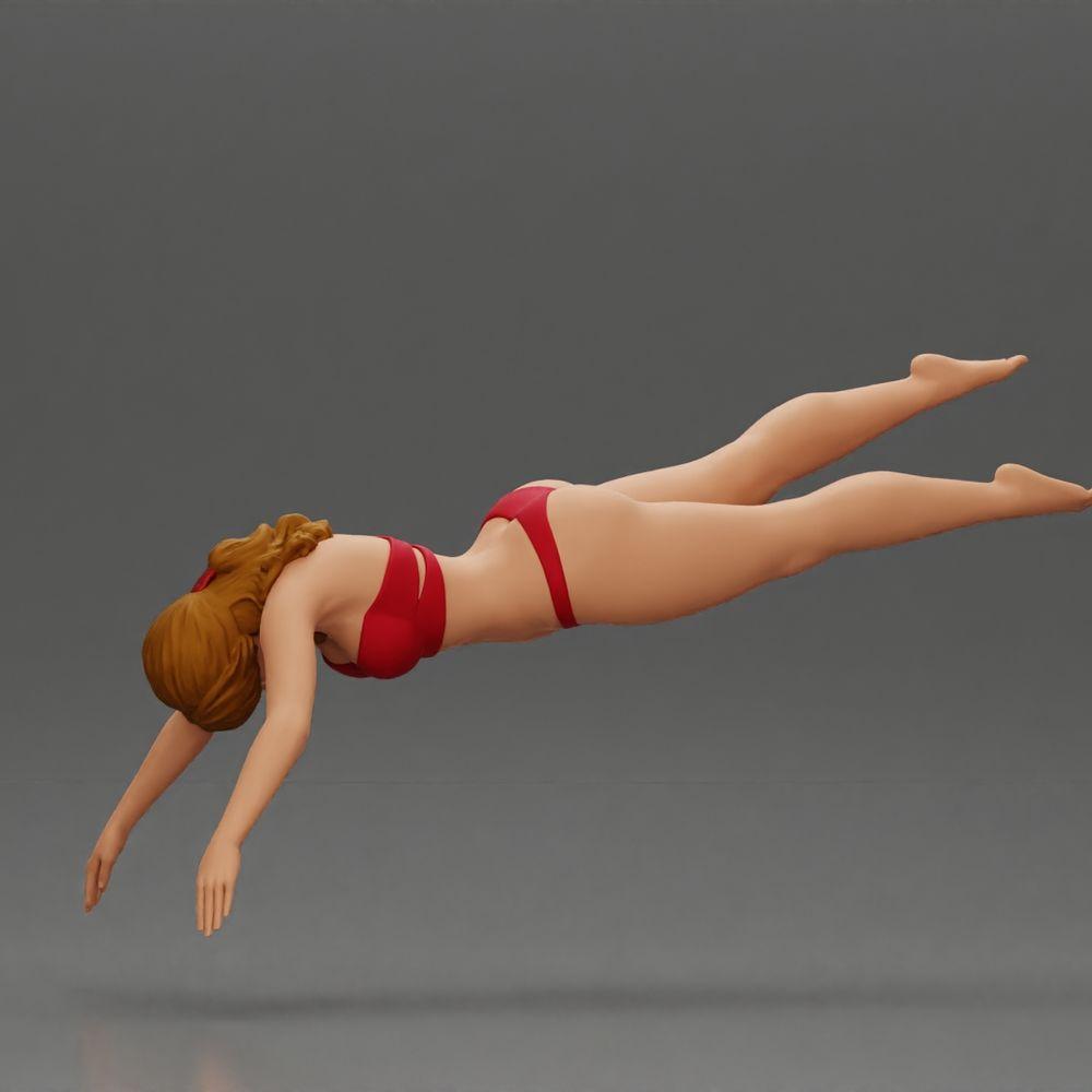 Diorama Modelismo Foto de producto 4: Miniatura de diorama: Mujer en bikini rojo, elegante pose de buceo/salto (Ref Nr. A137)