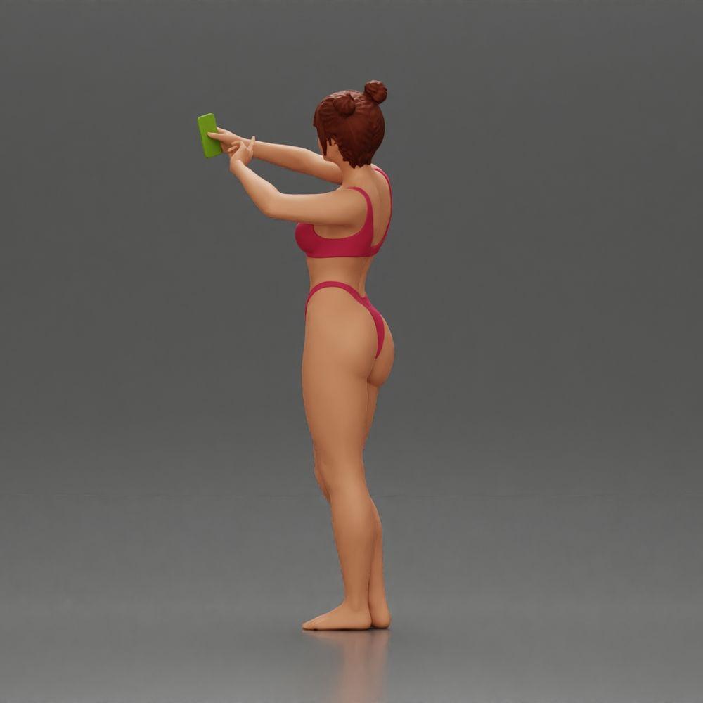Diorama Modelismo Foto de producto 4: Miniatura de diorama: Mujer en bikini tomando un selfie en la playa, figura de pie (Ref Nr. A69)