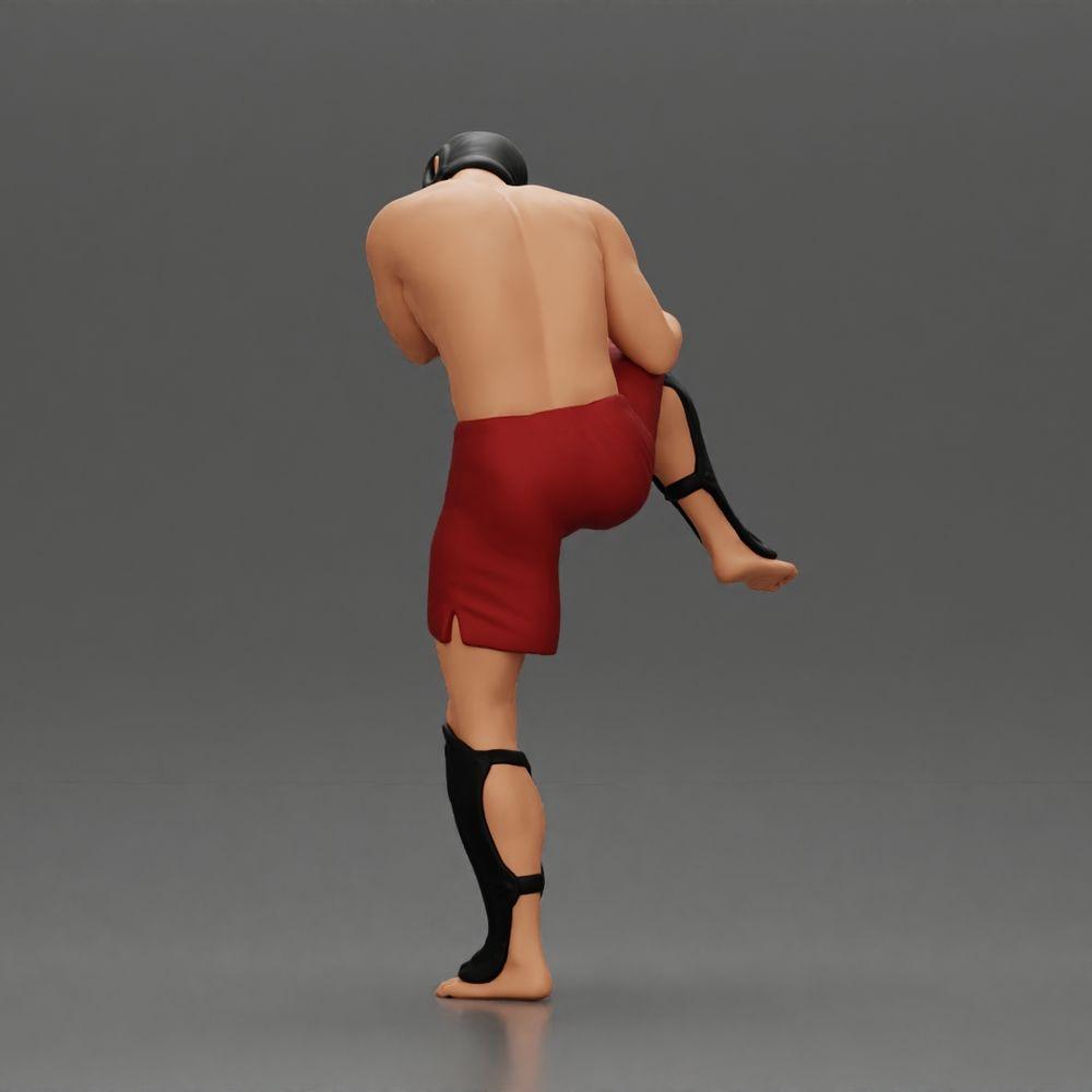 Foto del producto de modelismo de diorama 4: Figura de diorama: Miniatura de artes marciales, pose de patada con casco, guantes y protectores de espinillas (Ref Nr. A122)