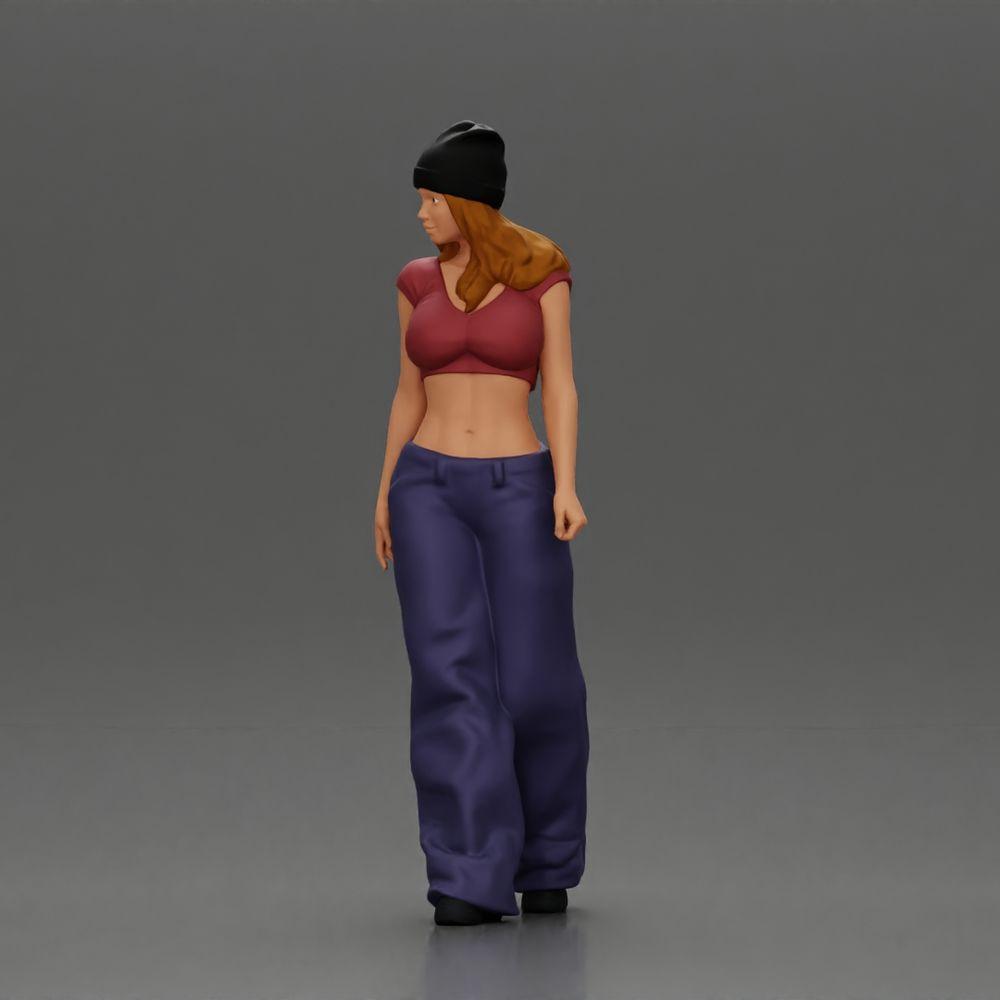 Diorama modelismo foto de producto 5: Miniatura figura: mujer Hip-Hop Lowrider con gorra, top corto y pantalones anchos (Ref Nr. A103)