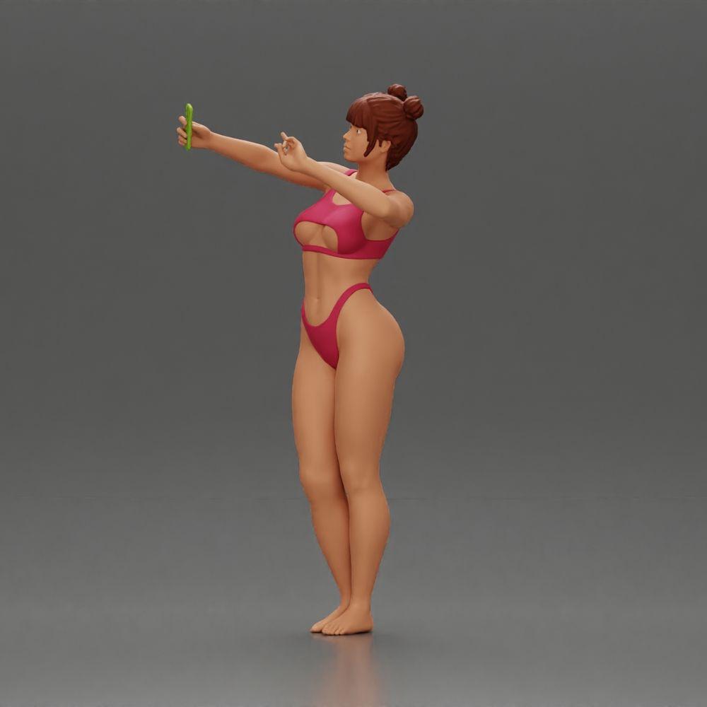 Diorama Modelismo Foto de producto 5: Miniatura de diorama: Mujer en bikini tomando un selfie en la playa, figura de pie (Ref Nr. A69)