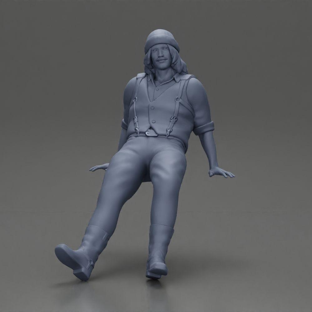 Foto del producto de modelismo de diorama 6: Figura de miniatura sentada, hombre con ropa histórica, gorra y tirantes (Ref Nr. A84)