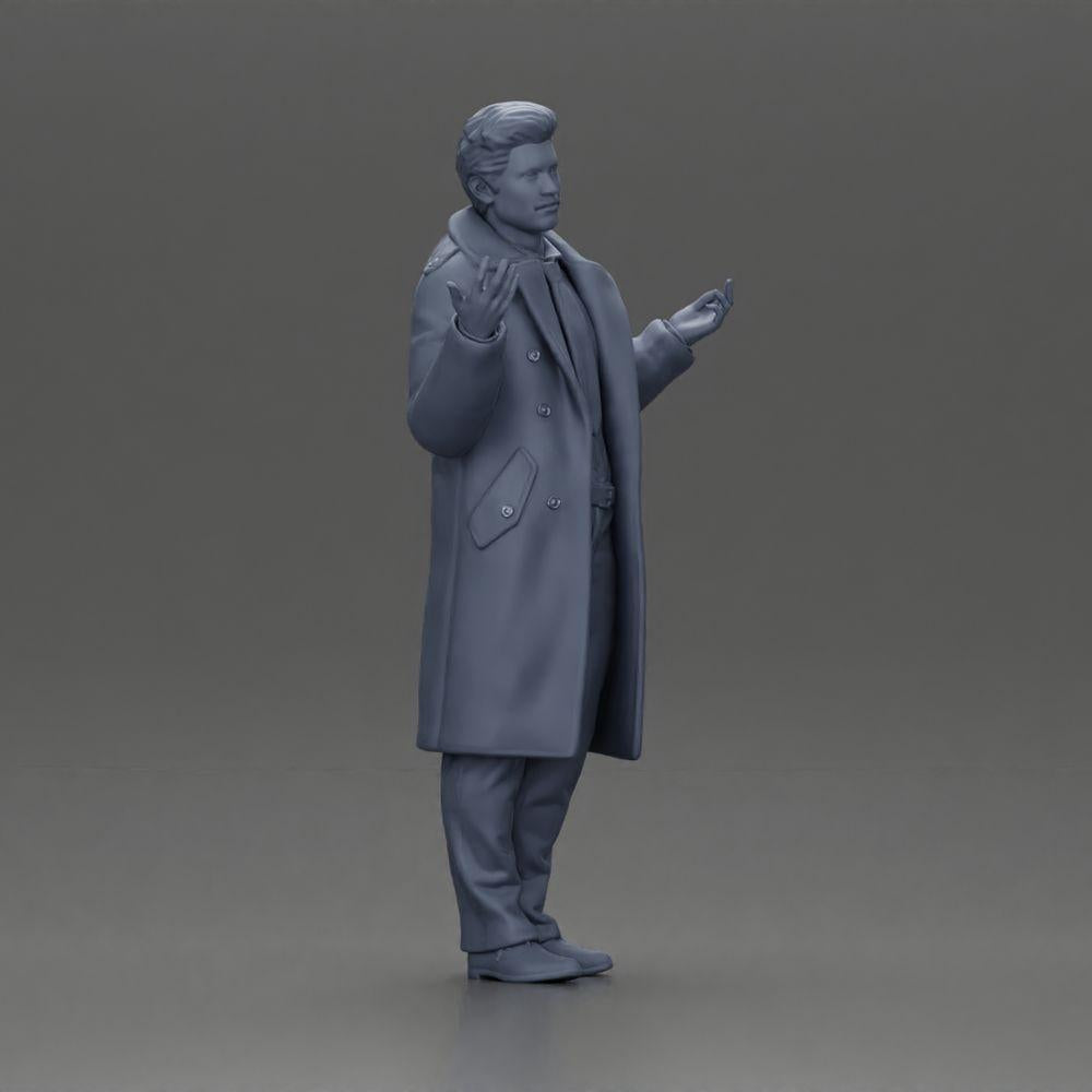 Foto del producto de modelismo de diorama 7: Miniatura de diorama: detective policial en abrigo, de pie con las manos abiertas (Ref Nr. A63)