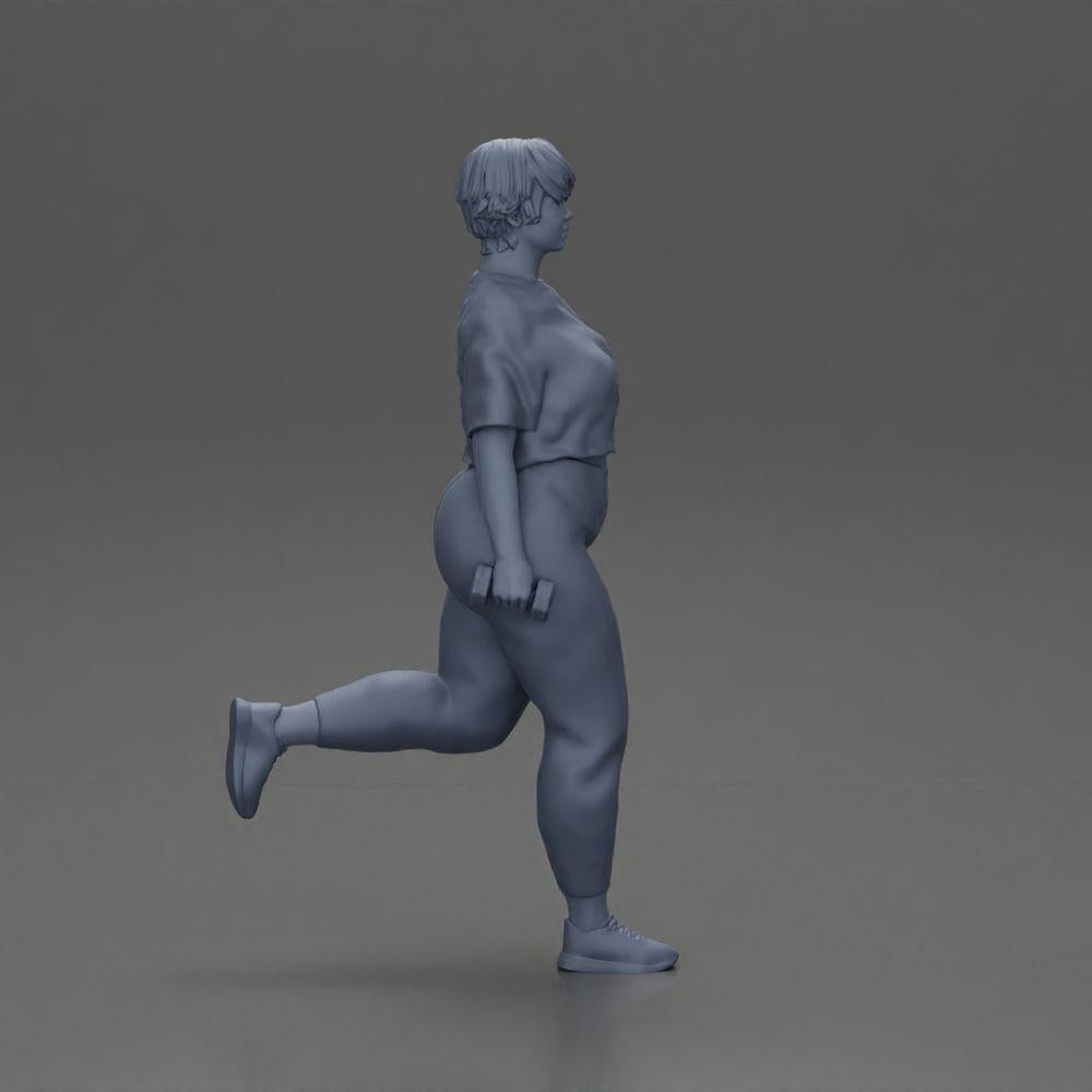 Diorama Modelismo Foto de Producto 7: Figura de diorama: mujer fuerte en atuendo de fitness, ejercicio de una pierna con mancuernas (Ref Nr. A105)