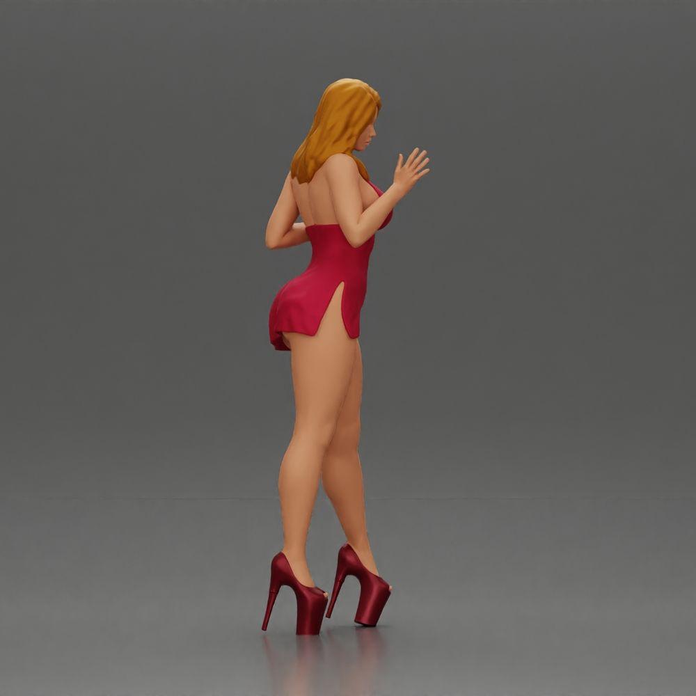 Diorama Modelismo Foto de producto 1: Figura femenina de diorama: Mujer elegante de pie con vestido rojo y zapatos de plataforma (Ref Nr. A134)