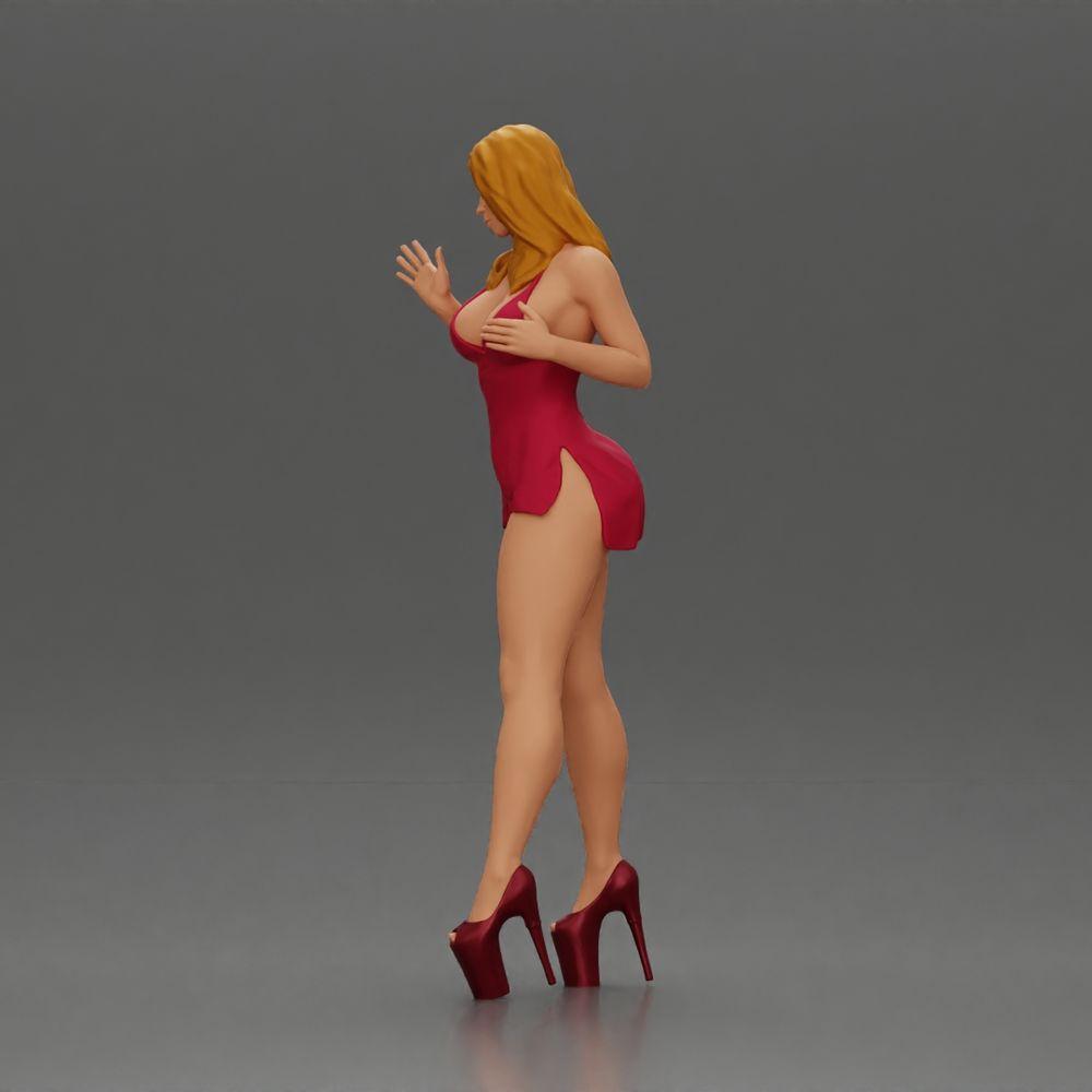 Diorama Modelismo Foto de producto 4: Figura femenina de diorama: Mujer elegante de pie en vestido rojo con zapatos de plataforma (Ref Nr. A134)