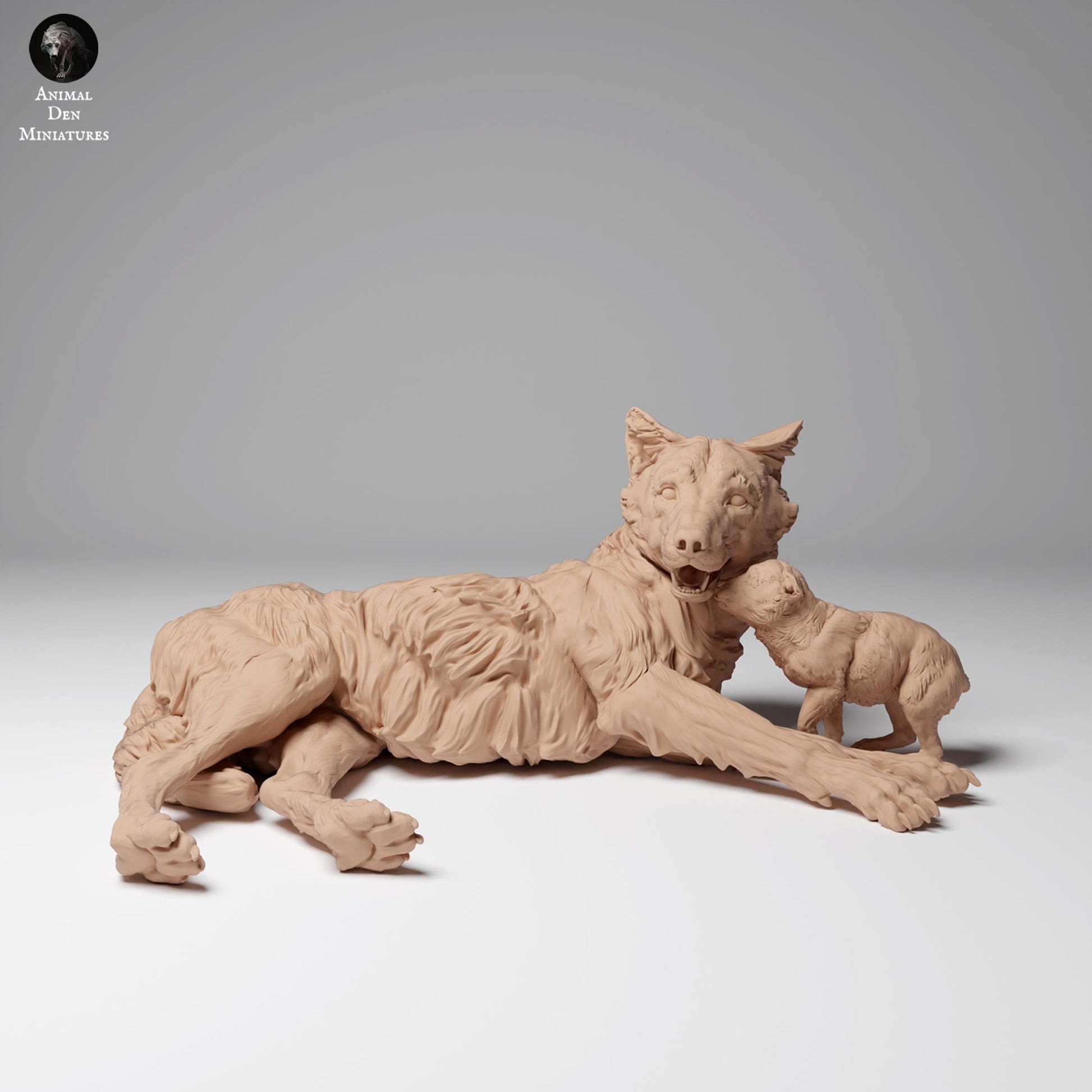 Produktfoto Tier Figur Diorama, Modellbau: 0: Wildtier Figur: Mongolischer Wolf mit Jungtier (Ref 01_01_01)