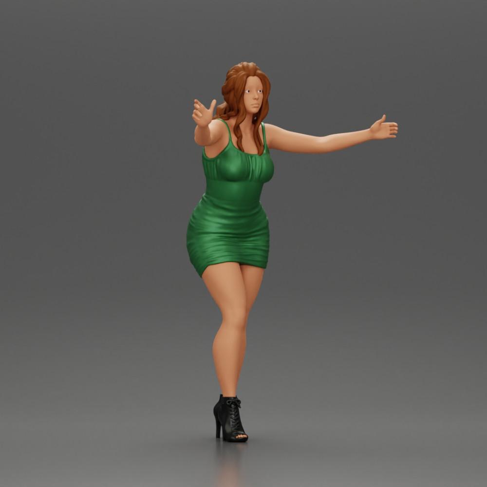 Foto de producto de modelismo de diorama 1: Figura de diorama: Mujer con vestido hasta la rodilla y zapatos de tacón, brazos extendidos (Ref Nr. A58)
