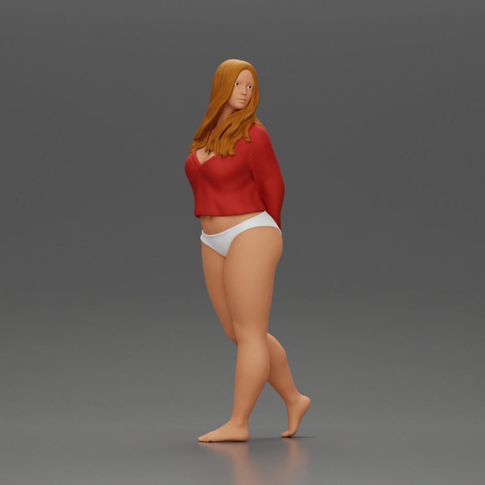 Diorama modelismo foto de producto 1: Figura miniatura femenina para diorama, bikini y camiseta de manga larga, manos atrás (Ref Nr. A53)