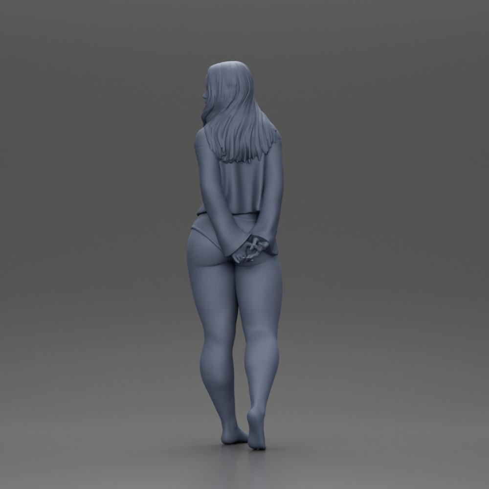 Foto de producto de modelismo diorama 11: Figura miniatura femenina para diorama, bikini y camiseta de manga larga, manos atrás (Ref Nr. A53)