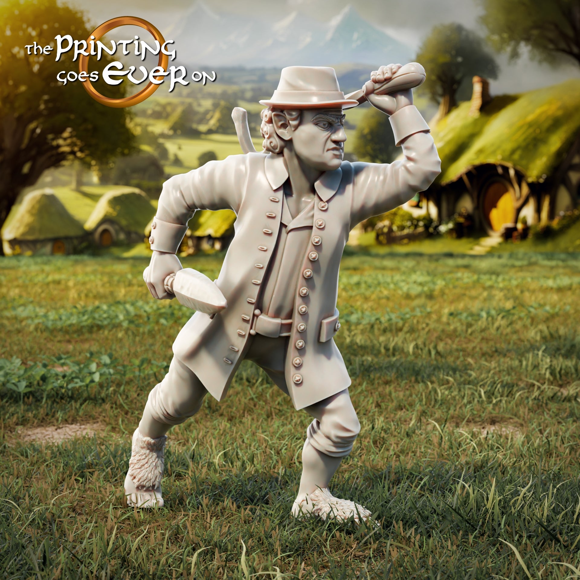 Foto del producto Tabletop 28mm The Printing Goes Ever On (TPGEO) 0: Halflings Militia - Supervisor del pueblo con combatientes armados de resistencia