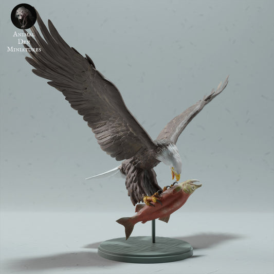 Foto de producto de figura animal Animal Den Miniatures 0: Figura de animal salvaje: águila calva comiendo un salmón (23_01_14)