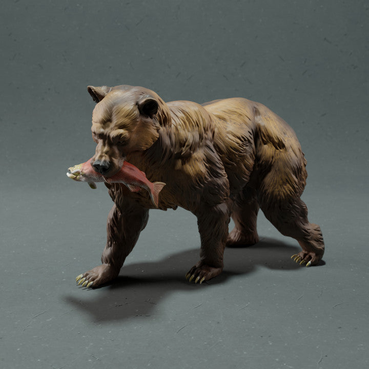 Foto de producto de figura animal Animal Den Miniatures 0: figura de animal salvaje: oso grizzly con salmón (22_10_16)