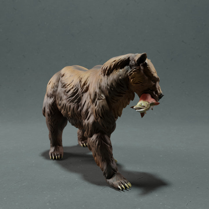 Foto de producto de figura animal Animal Den Miniatures 2: figura de animal salvaje: oso grizzly con salmón (22_10_16)