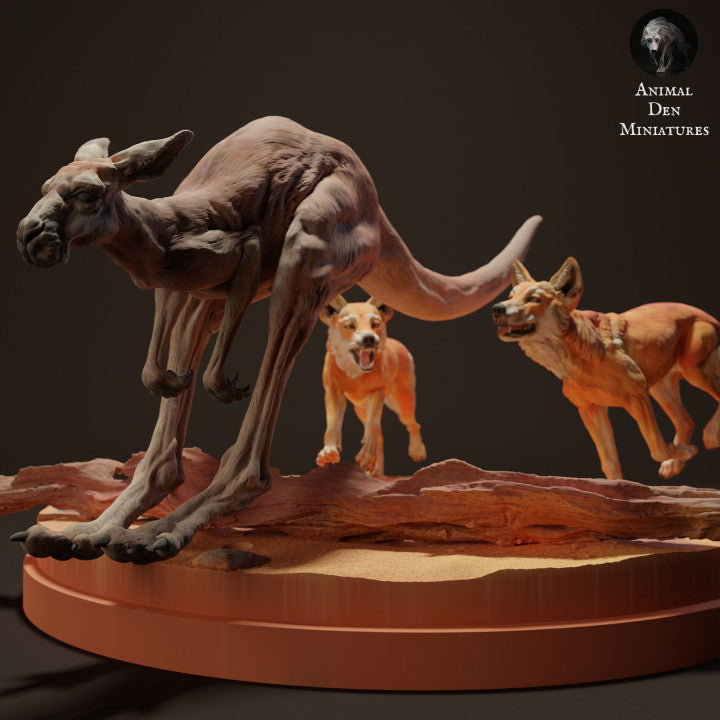 Foto de producto figura de animal Animal Den Miniatures 2: Figura de fauna salvaje: dingos cazan a un canguro rojo gigante (23_04_09)