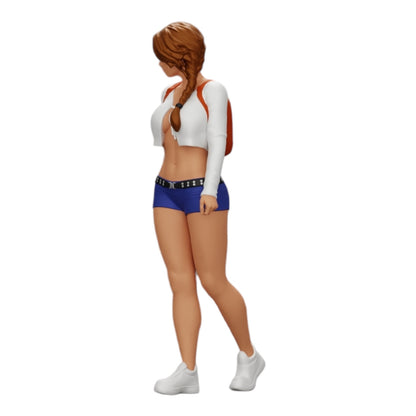 Foto del producto 0: Chica sexy, en pantalones cortos, minishirt y mochila (Ref Nr. A0)