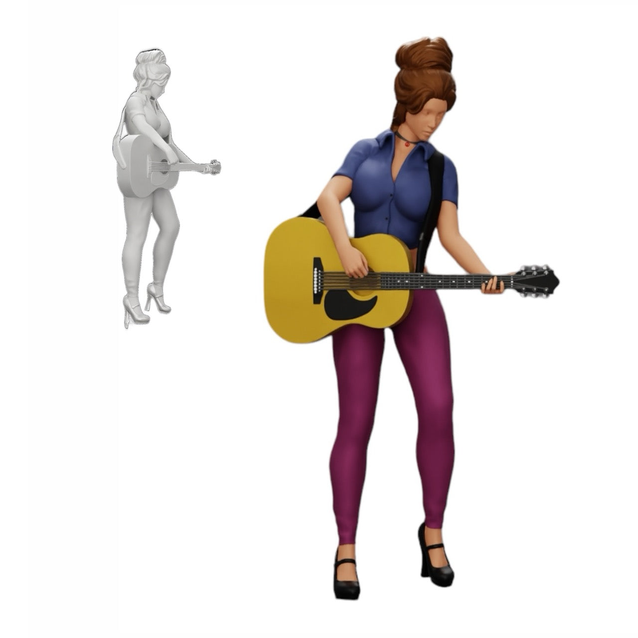 Foto de producto de modelismo de diorama 0: Joven mujer/músico en el escenario tocando guitarra acústica (Ref Nr. A13)