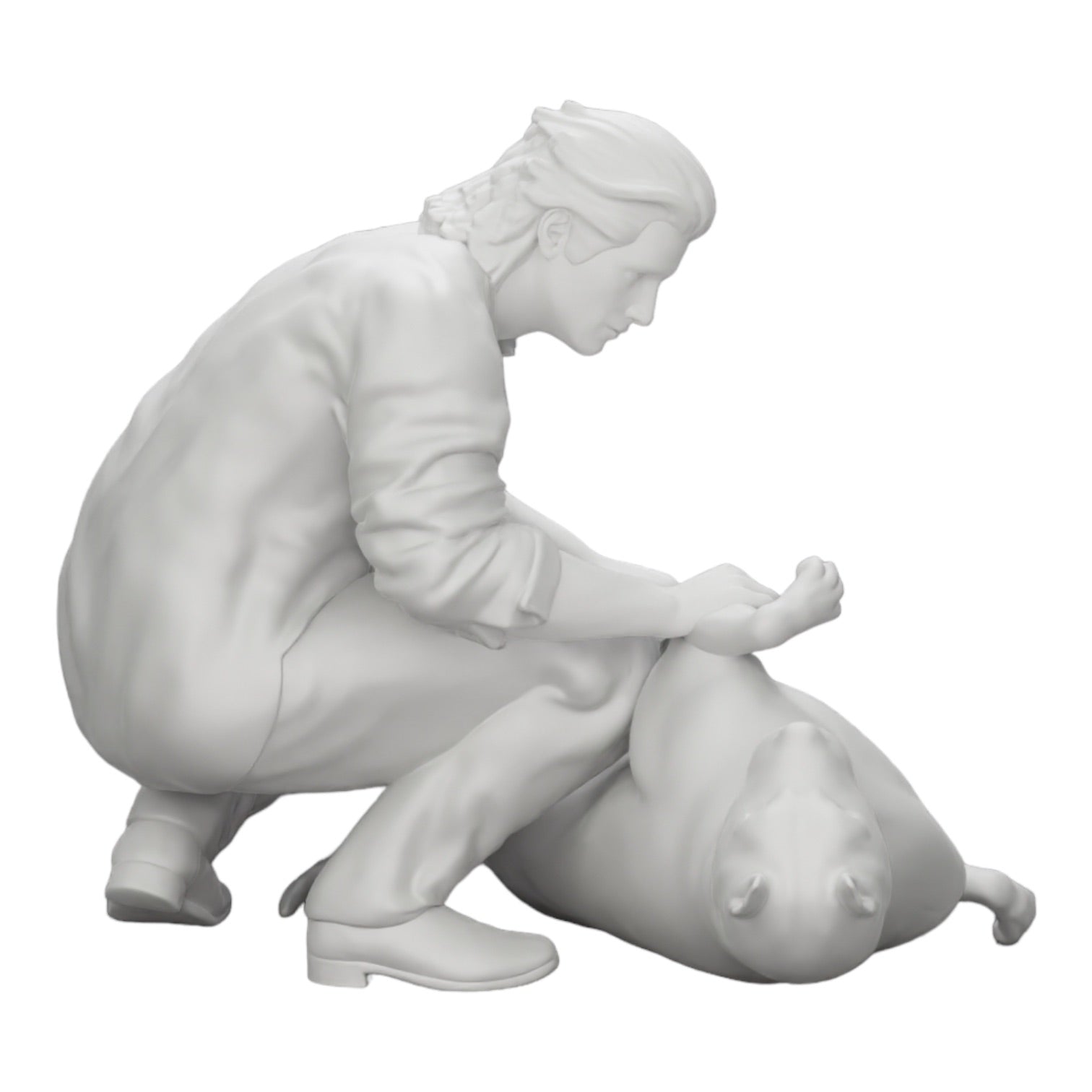 Foto del producto de modelismo de diorama 0: Hombre arrodillado acaricia a su perro acostado (Ref Nr. A20)