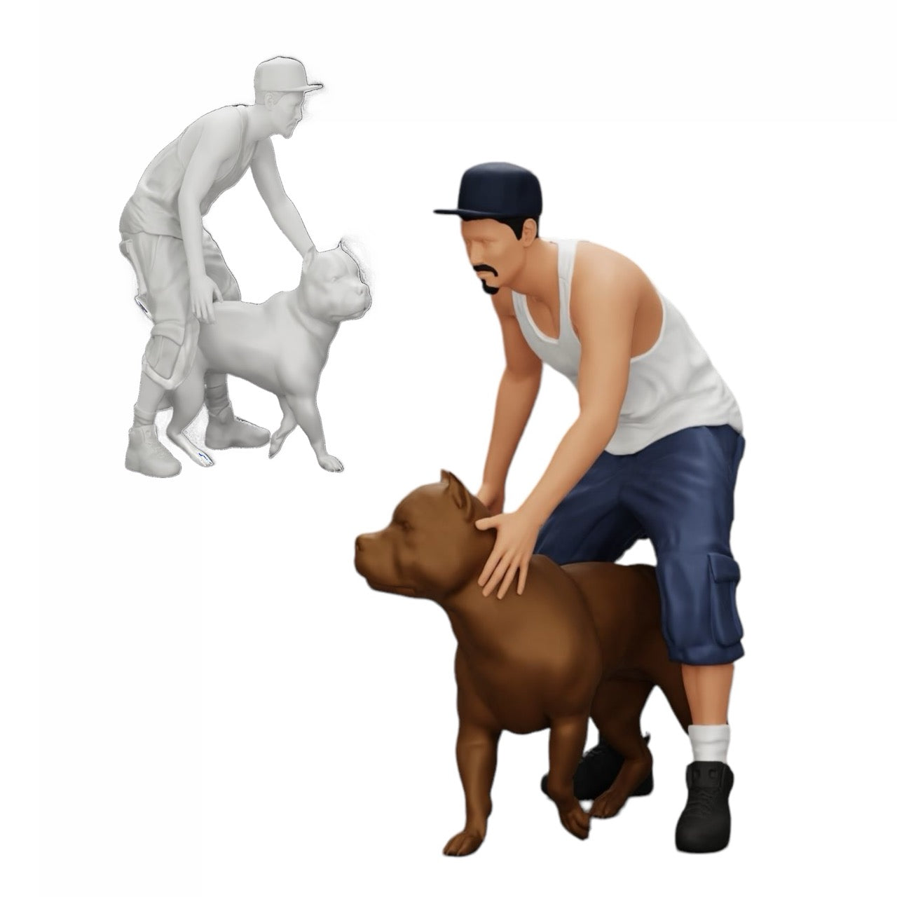 Foto de producto de modelismo diorama 0: Gangster-Homie con gorra y perro Pitbull (Ref. Nr. A22)