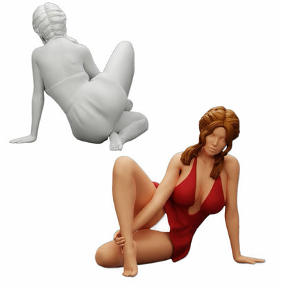 Foto de producto de modelismo de diorama 0: Mujer atractiva sentada relajada en cuclillas (Ref Nr. A34)