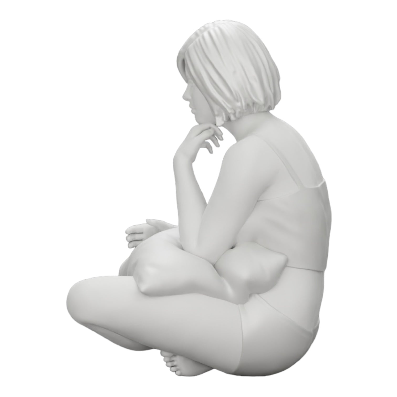 Foto del producto de modelismo de diorama 0: Niña sentada frente al televisor con almohadas en las piernas (Ref Nr. A36)