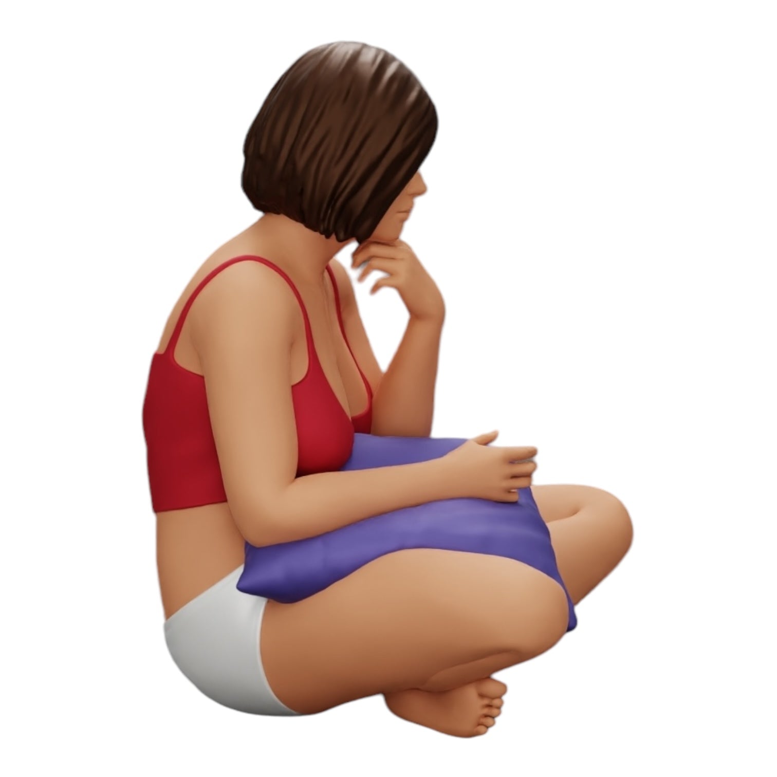 Foto del producto de modelismo de diorama 0: Niña sentada frente al televisor con almohadas en las piernas (Ref Nr. A36)