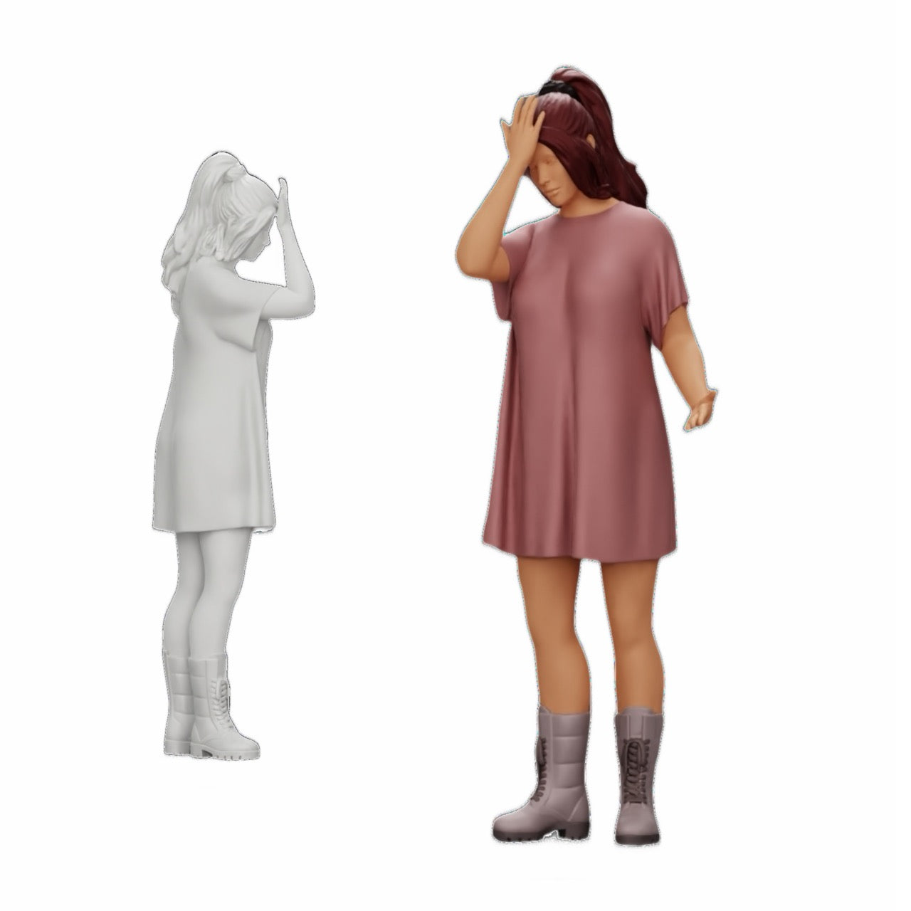Foto de producto de modelismo de diorama 0: Joven atractiva con camisa larga y botas (Ref. Nr. A37)