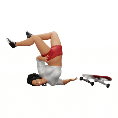 Foto de producto de modelismo de diorama 0: Niña con cabello rizado cae de la patineta durante el deporte (Ref Nr. A44)