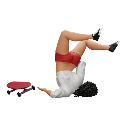 Foto de producto de modelismo de diorama 0: Niña con cabello rizado cae de la patineta durante el deporte (Ref Nr. A44)