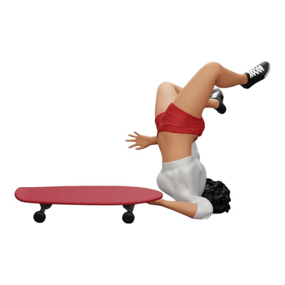 Foto de producto de modelismo de diorama 0: Niña con cabello rizado cae de la patineta durante el deporte (Ref Nr. A44)