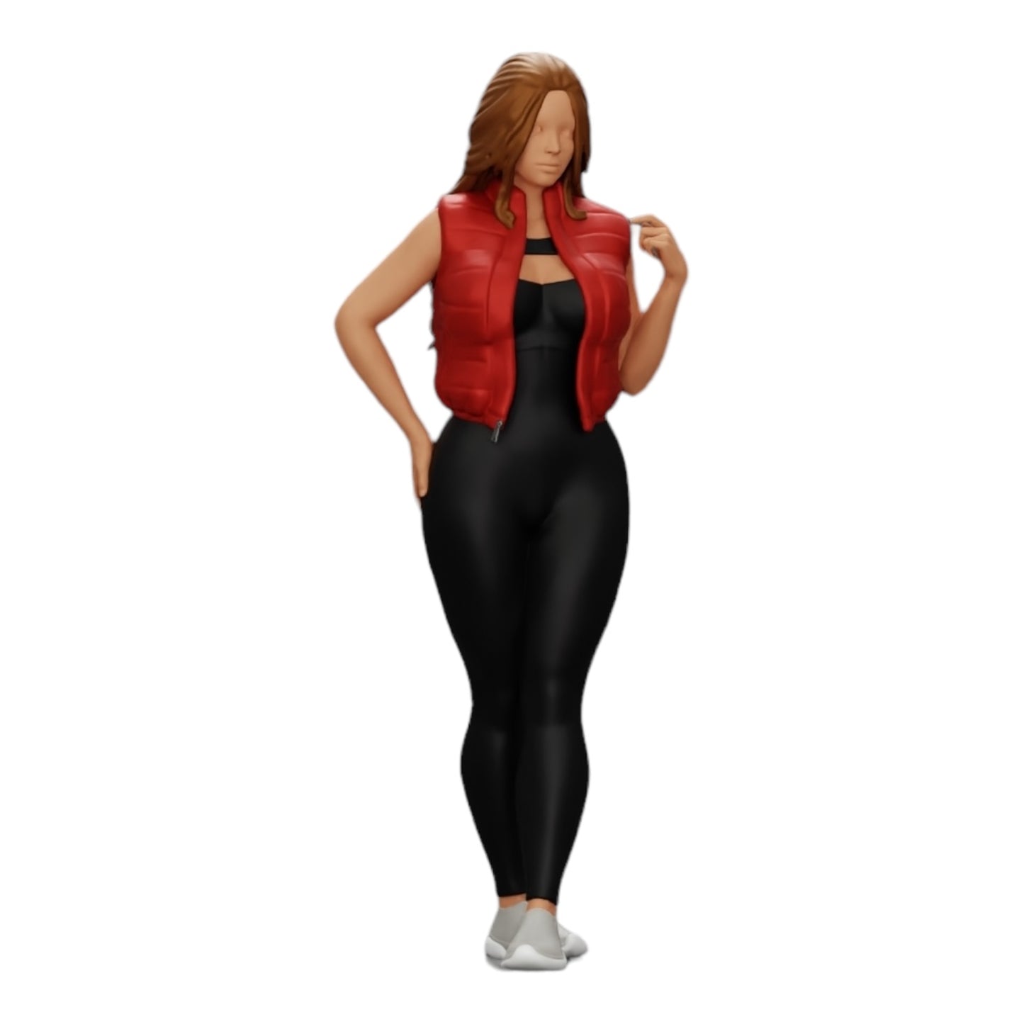 Foto de producto de modelismo de diorama 0: Mujer atractiva con cabello largo en body y chaleco abierto (Ref Nr. A46)