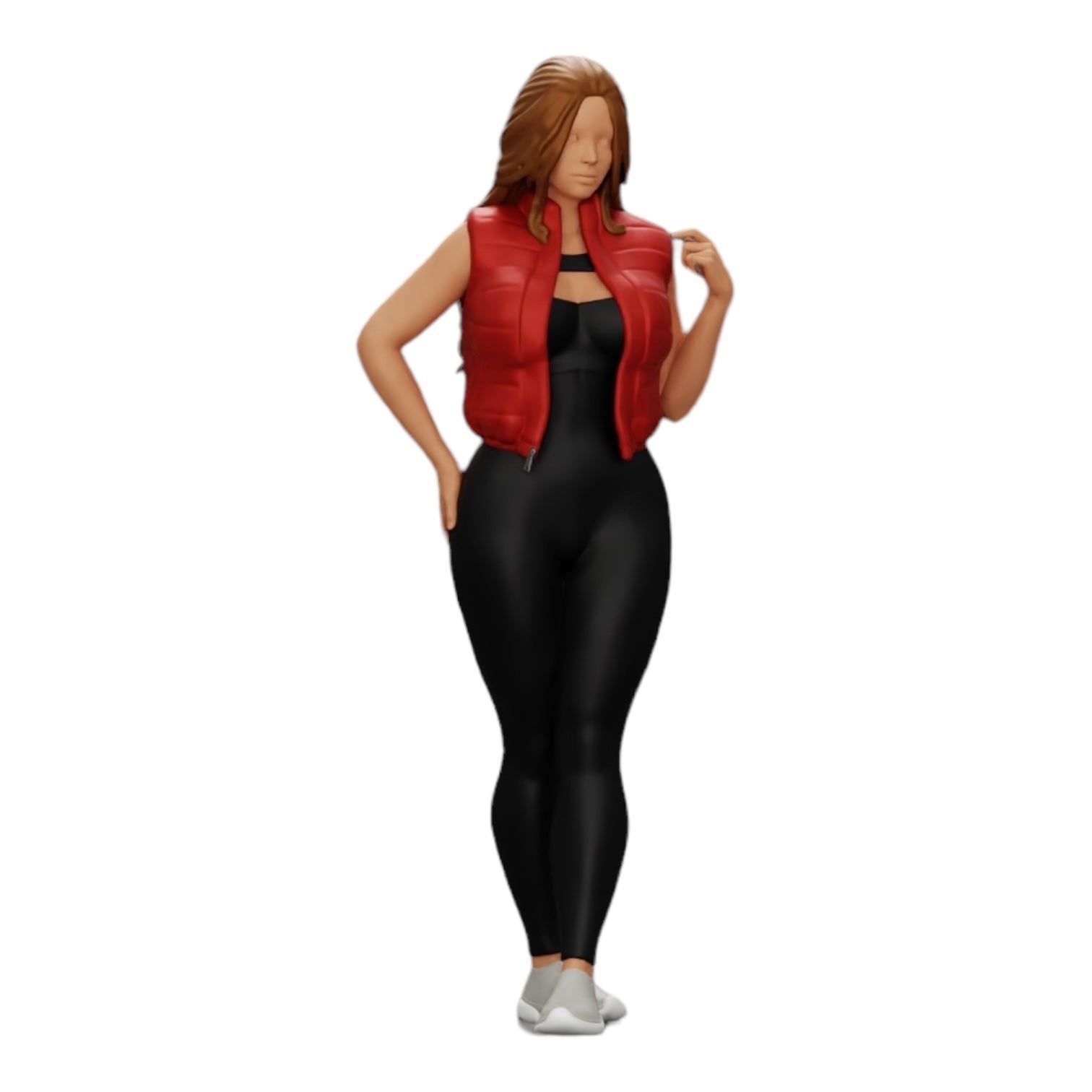 Foto de producto de modelismo de diorama 0: Mujer atractiva con cabello largo en body y chaleco abierto (Ref Nr. A46)
