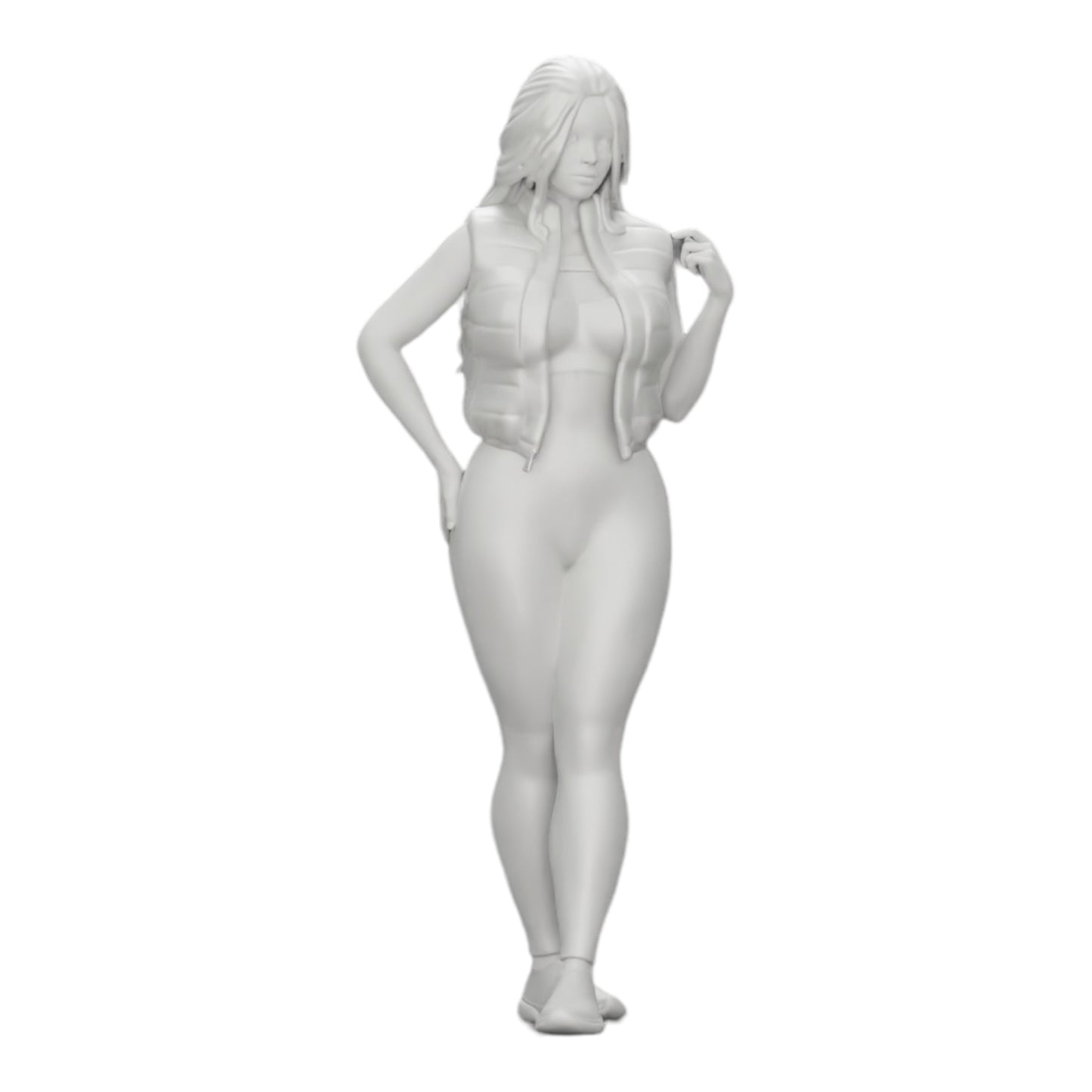 Foto de producto de modelismo de diorama 0: Mujer atractiva con cabello largo en body y chaleco abierto (Ref Nr. A46)
