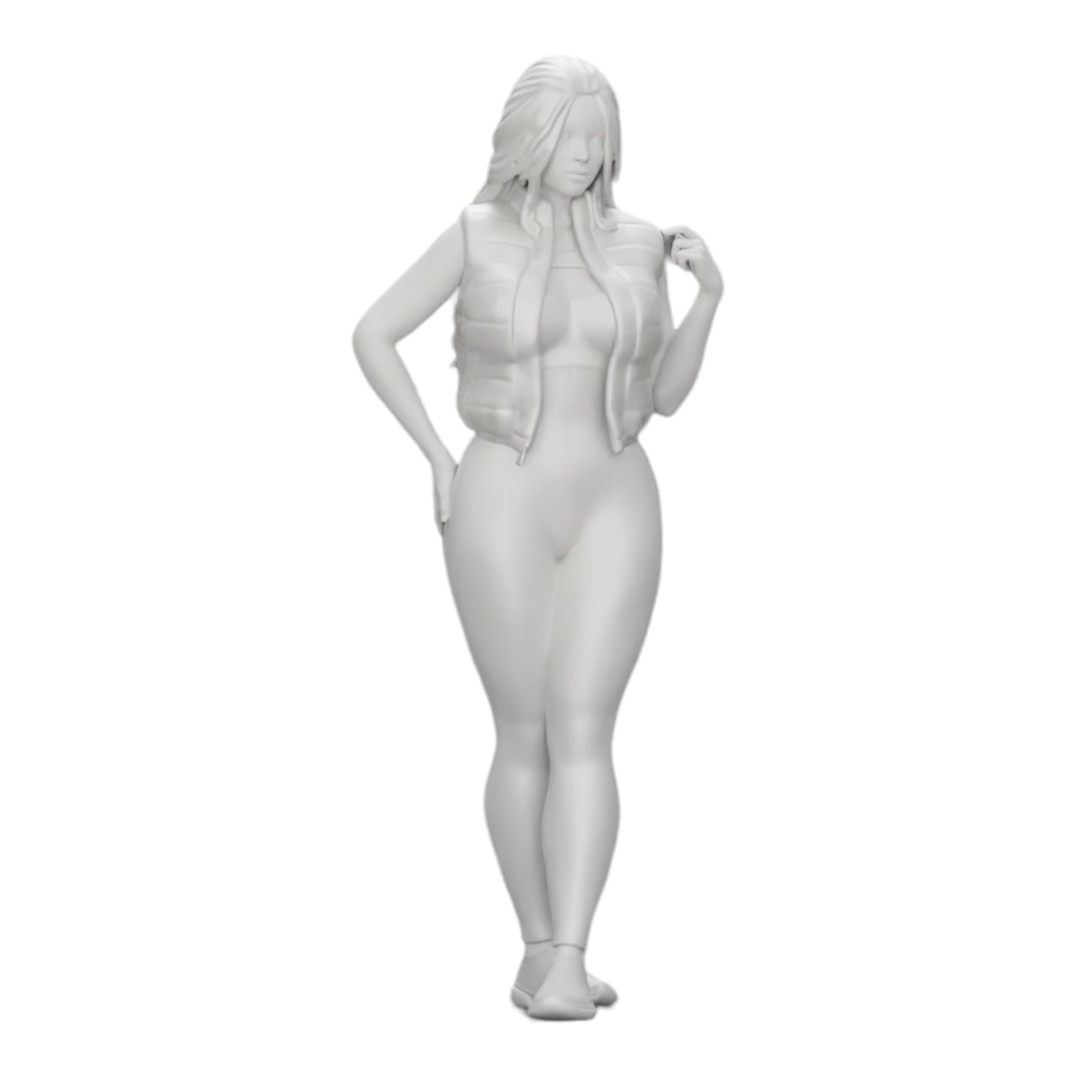 Foto de producto de modelismo de diorama 0: Mujer atractiva con cabello largo en body y chaleco abierto (Ref Nr. A46)