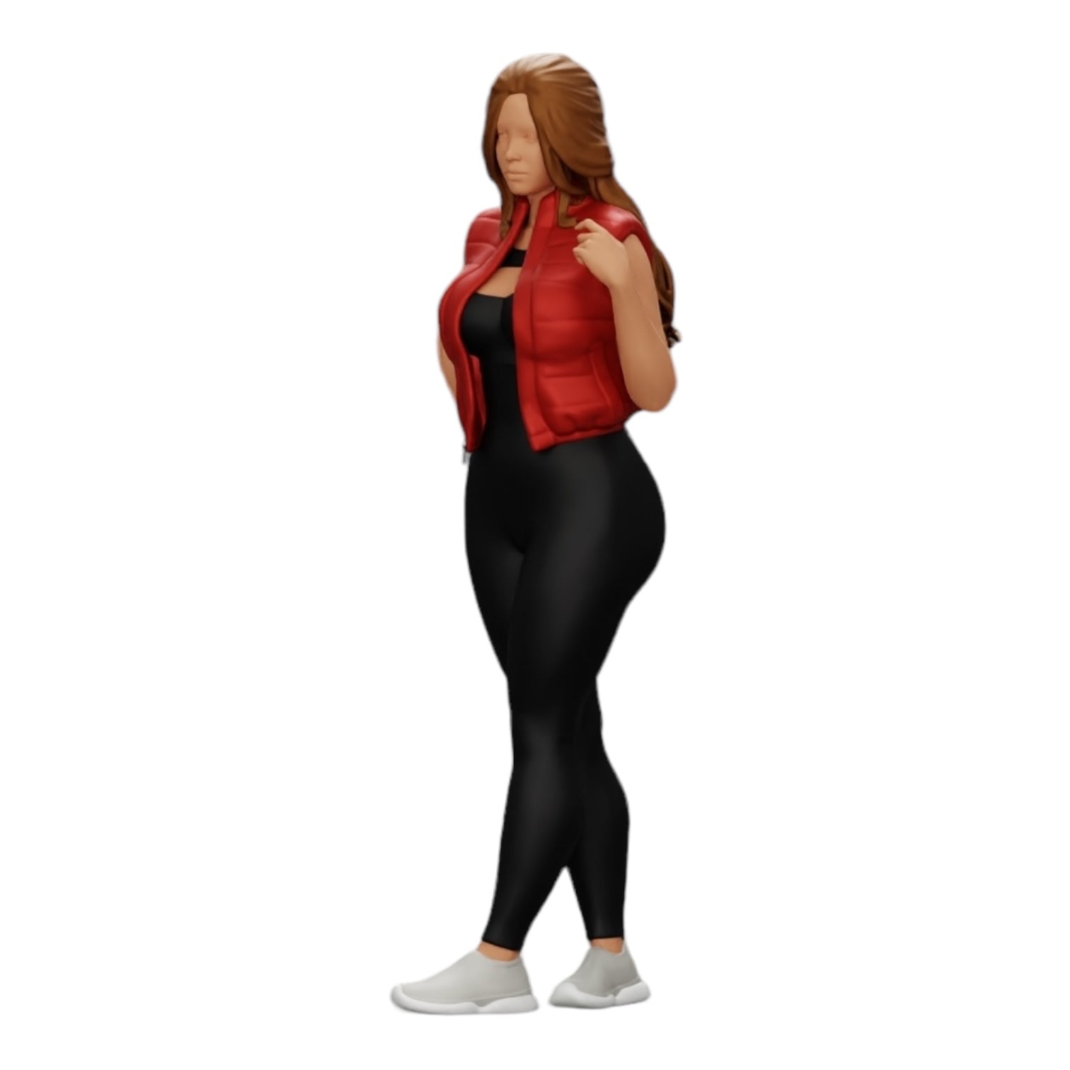 Foto de producto de modelismo de diorama 0: Mujer atractiva con cabello largo en body y chaleco abierto (Ref Nr. A46)