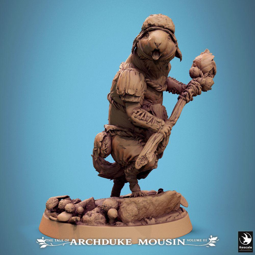 Foto del producto Tabletop 28mm Lord of the Print (LotP) 0: Miniatura de Tabletop: Bárbaro Rata con maza, Guerrero Rata en grito de batalla (Lemming Cry) (25_07_L3)