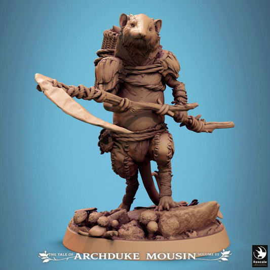 Foto del producto Tabletop 28mm Lord of the Print (LotP) 0: Miniatura de Tabletop: Guerrero ratón con glaive, explorador de roedores del bosque, guerrero tribal de la raza de ratas con arma de asta (25_07_K3)
