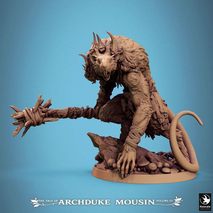 Foto del producto Tabletop 28mm Lord of the Print (LotP) 0: Miniatura de fantasía: Rattenoger / Hombre-rata, guerrero bestia con maza espinosa, monstruo jefe del subsuelo y enemigo de Dungeon-Crawler (25_07_O3)
