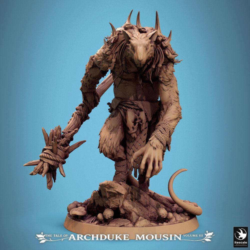 Foto del producto Tabletop 28mm Lord of the Print (LotP) 0: Miniatura de Tabletop: Señor de las Ratas Guerrero con Maza Espinosa, Señor de la Guerra - Guerrero Bestial Bárbaro, Campeón Tribal, Jefe de Monstruos para Skirmish y Dungeon (25_07_O9)