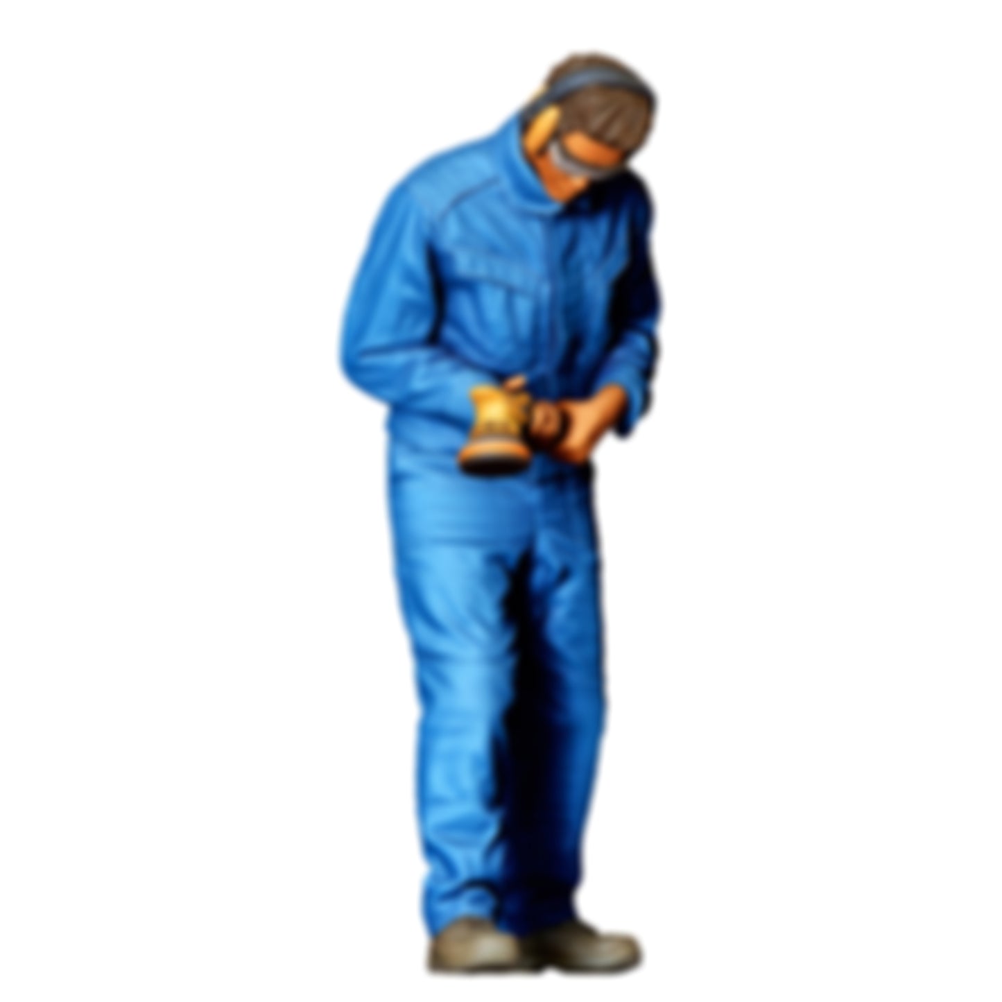 3DP Miniatures 0: Stehende Figur: Karosseriemechaniker im Overall mit Hand-Elektrowerkzeug (Ref. Nr. 486)