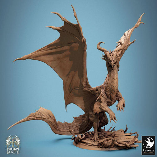 Produktfoto Tabletop 28mm Lord of the Print (LotP) 0: Tabletop Miniatur: Großdrache / Urdrachen / Lindwurm - aufgerichtet mit weit ausgespannten Schwingen, brüllend, erhobene Klaue - Bossmonster-Drachenminiatur für Wargaming, Rollenspiel & Diorama (24_09_A1)
