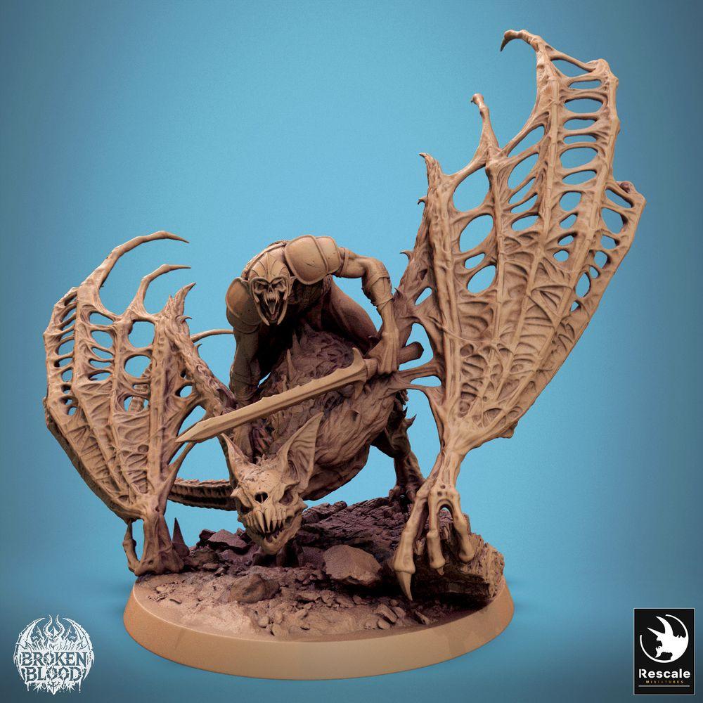 Foto del producto Tabletop 28mm Lord of the Print (LotP) 0: Miniatura de Tabletop: Jinete demoníaco sobre bestia alada, caballero infernal con espada de dos manos, jinete de bestias murciélago, señor del terror Dreadlord (24_11_D5)