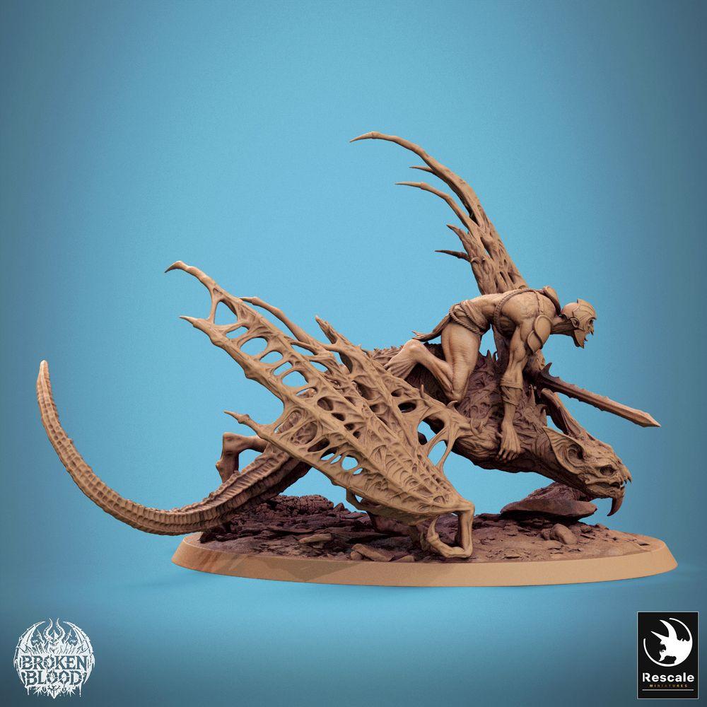Foto del producto Tabletop 28mm Lord of the Print (LotP) 1: Miniatura de Tabletop: Jinete demoníaco sobre bestia alada, caballero infernal con espada a dos manos, jinete de bestias murciélago, señor del terror Dreadlord (24_11_D5)