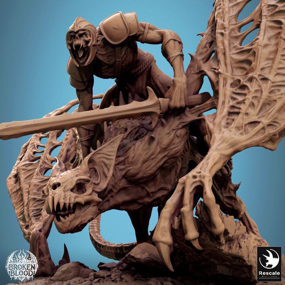 Foto del producto Tabletop 28mm Lord of the Print (LotP) 2: Miniatura de Tabletop: Jinete demoníaco sobre bestia alada, caballero infernal con espada a dos manos, jinete de bestias murciélago, señor del terror Dreadlord (24_11_D5)