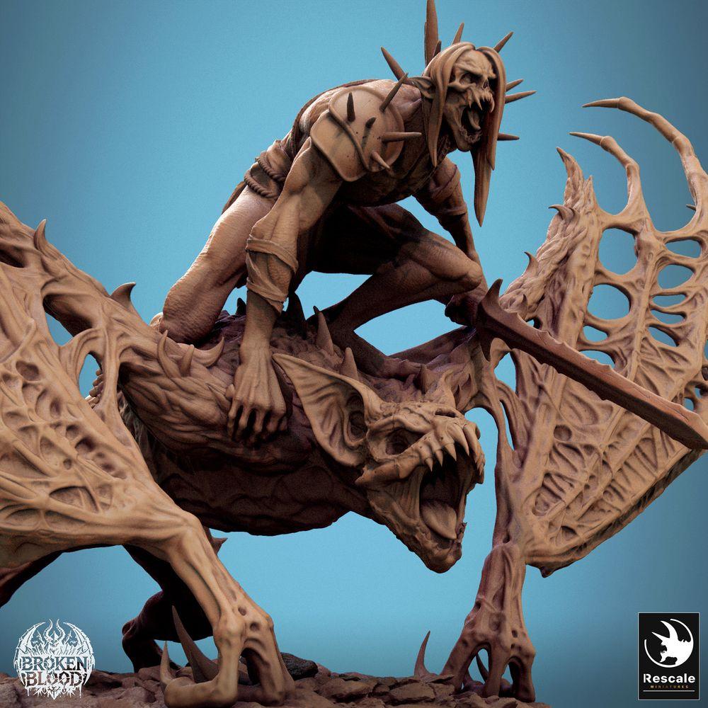 Foto del producto Tabletop 28mm Lord of the Print (LotP) 2: Miniatura de Tabletop: Jinete demoníaco sobre bestia alada, hechicero/cultista con lanza, jinete gárgola, monstruo jefe, modelo de personaje (24_11_D7)