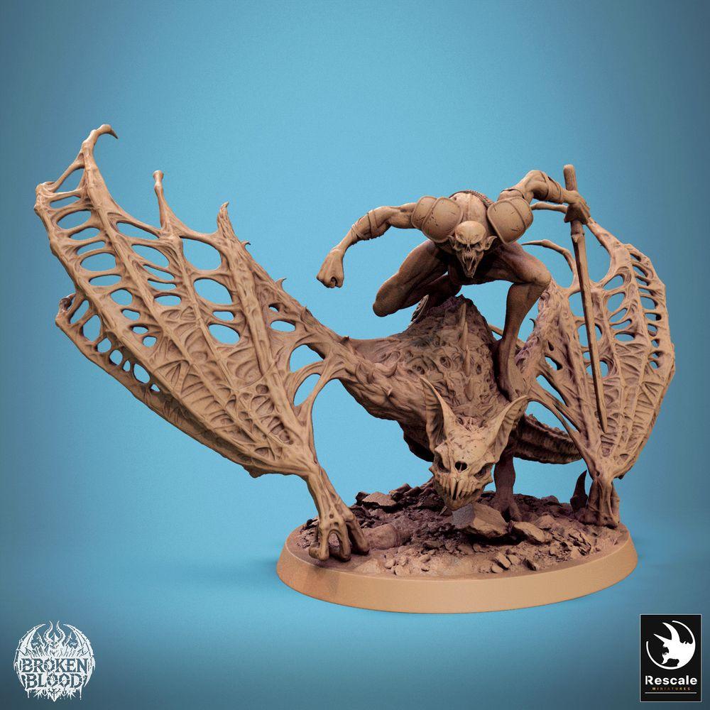 Foto del producto Tabletop 28mm Lord of the Print (LotP) 0: Miniatura de Tabletop: Jinete demoníaco sobre bestia alada, Señor gárgola con máscara de calavera y arma de asta, Jinete monstruo cazador del infierno (24_11_D9)